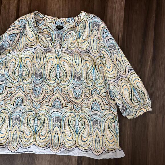 Talbots Women's Blouse Top Plus Size 2X Paisley Polka Dot 3/4 Sleeves - Picture 2 of 7